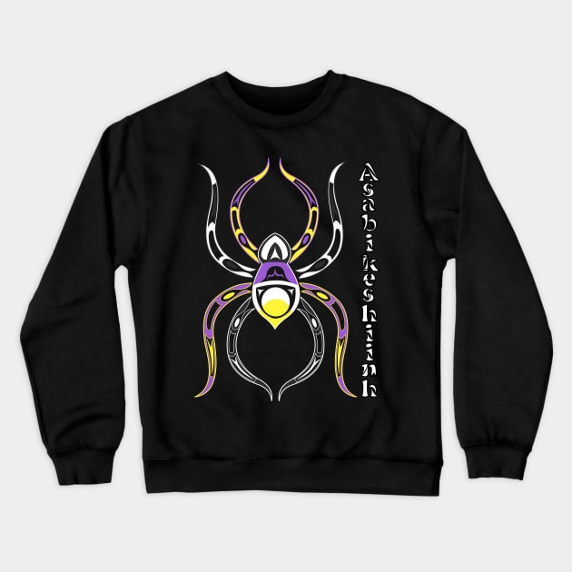 Asabikeshiinh (spider) Non-Binary Pride Crewneck Sweatshirt by KendraHowland.Art.Scroll